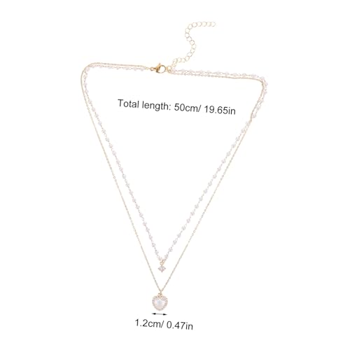 Outanaya Perlenkette Damen Choker mit Herzanhänger Leichte Stilvolle Halskette für Frauen Französischer Vintage Stil Modische Schmuckkette für Alltag und Party Goldfarbene Beschichtung von Outanaya
