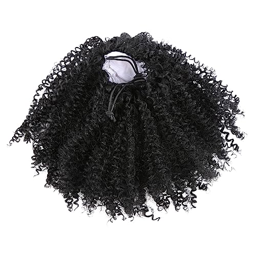 Outanaya Realistische Kurze Pferdeschwanz Perücke mit Lockigem Afro Haar Synthetische Haarverlängerungen für Damen Schwarz Einfach zu Tragen für Partys oder Täglichen Gebrauch von Outanaya