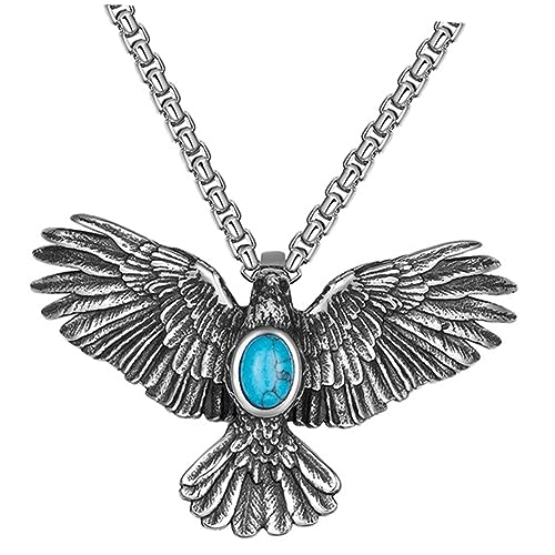 Outanaya Retro Vintage Eagle Halskette aus Titanstahl für Herren Robuste Streetstyle Halskette mit Blauem Türkis Modisches zum Geburtstag Vielseitig Kombinierbar für Alltag und Party von Outanaya