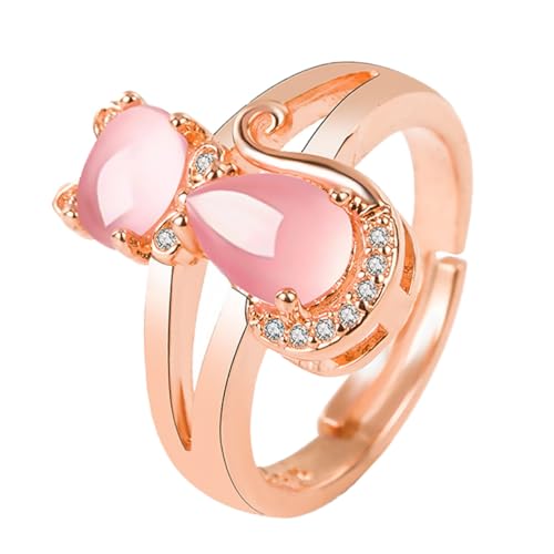 Outanaya Rosa Katzenring Eleganter Verstellbarer Damenring mit Strassbesatz für Partys und Besondere Anlässe Kreative Fingerdekoration Roségold von Outanaya