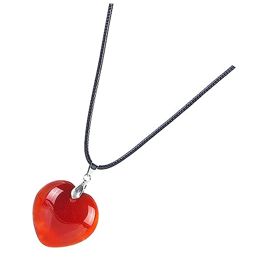 Outanaya Roter Achat Herzanhänger Halskette Damen Schmuck Natürlicher Roter Achat Schmuck mit Einfachem Design Langlebige Pulloverkette Geschenkidee für Geburtstag und Valentinstag von Outanaya