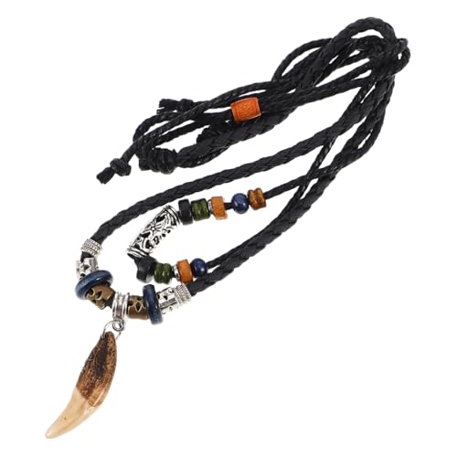 Outanaya Tribal Halskette mit Haizahn Anhänger Handgefertigtes Unisex Schmuckstück Schwarzes Lederband Vielseitiger Statement und Pulloveranhänger Langlebiges Design für Männer und Frauen von Outanaya
