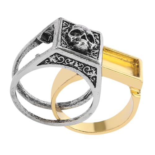 Outanaya Vintage Skull Ring mit Geheimem Fach Punk Gothic Schmuck mit Verstecktem Aufbewahrungsfach Zweistöckiger Herrenring für Festivals Partys und Alltag Robust und Auffällig von Outanaya