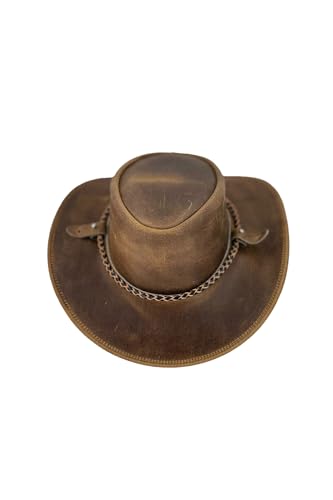 Australien Style Cowboyhut aus kräftigem Leder mit Rundkordel geschwungener Krempe, super robust Unisex für Damen, Herren und Kinder, hoher Sonnenschutz Faktor UPF50+ von Outbacker