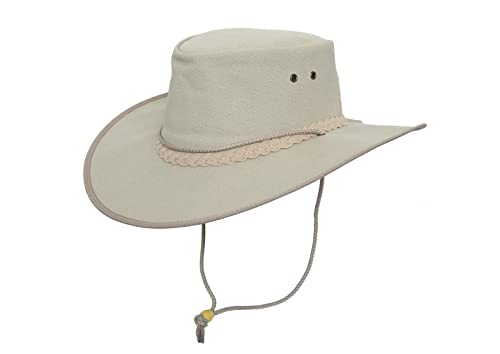 Australien Style Sommerhut mit breite Krempe, Vegan, angenehm leicht, Kinnband inklusive, toller Cowboy-Hut beim Wandern, Reisen, hoher Sonnenschutz am Strand, wasserfest, Unisex von Outbacker