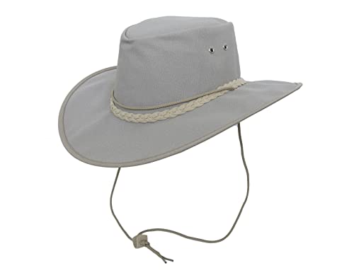 Australien Style Sommerhut mit breite Krempe, Vegan, angenehm leicht, Kinnband inklusive, toller Cowboy-Hut beim Wandern, Reisen, hoher Sonnenschutz am Strand, wasserfest, Unisex von Outbacker