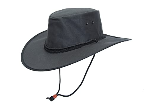 Australien Style Sommerhut mit breite Krempe, Vegan, angenehm leicht, Kinnband inklusive, toller Cowboy-Hut beim Wandern, Reisen, hoher Sonnenschutz am Strand, wasserfest, Unisex von Outbacker