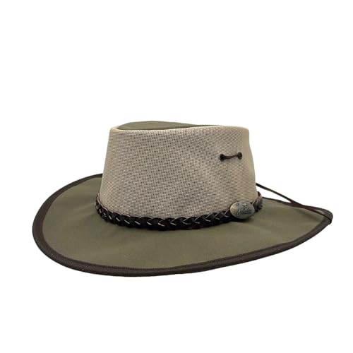 Outbacker Australischer Bush Breeze Sommerhut mit Netzeinsatz- inkl. Kinnband wasserfest mit UV Schutz Farbe Khaki, Größe M I 56-57 cm von Outbacker