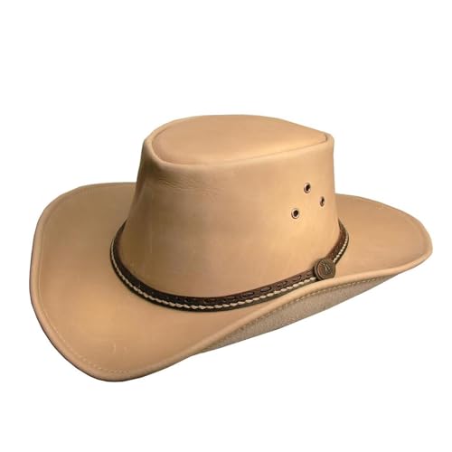 Outbacker Australischer Lederhut mit formbarer Krempe robuster Allwetter-Hut, Größe XXL Farbe Sand, Größe XXL | 62-63 cm von Outbacker