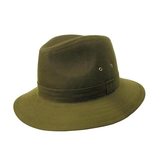 Outbacker Formstabiler Wachshut Regenhut für Damen und Herren | Wind- und wasserabweisend, Größe S und L Farbe Olive, Größe S I 54-55 cm von Outbacker