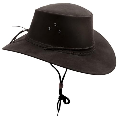 Outdoor Sommerhut aus veganem Leder super leicht und luftig inkl. Kinnband wasserfest mit UV Schutz für Herren Damen Kinder | schwarz Farbe schwarz, Größe L I 59-60 cm von Outbacker