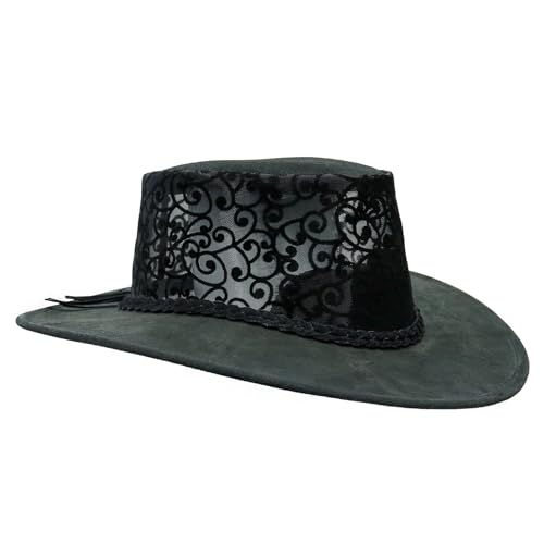 Sommer Cowboy-Hut aus Wildleder mit Meshkrone- Optimaler Sonnenschutz, Größe XL und XXL Farbe schwarz, Größe XL I 60-61 cm von Outbacker