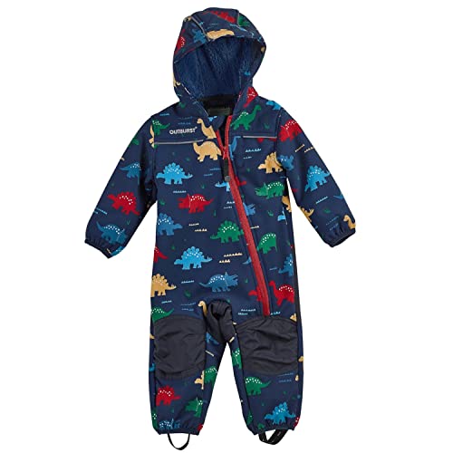 Outburst - Baby Kinder Jungen Softshell-Overall Schneeanzug gefüttert wasserdicht 10.000 mm Wassersäule atmungsaktiv Winddicht, Bedruckt Dinosaurier, dunkelblau - 3714470, Größe 74 von Outburst