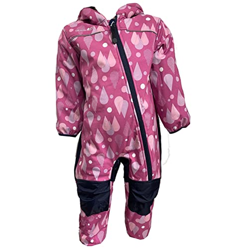 Outburst - Baby Kinder Mädchen Softshell-Overall Schneeanzug gefüttert wasserdicht 10.000 mm Wassersäule atmungsaktiv Winddicht, Bedruckt Punkte und Tropfen, pink - 3714462984, Größe 92 von Outburst