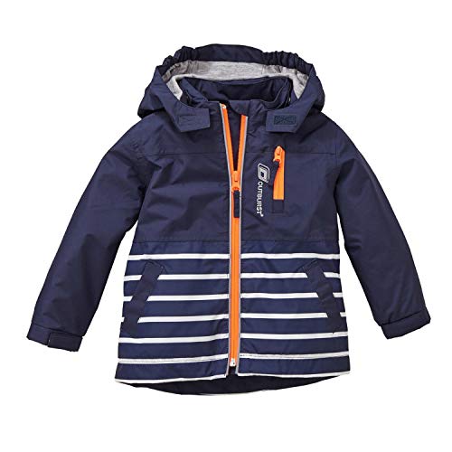 Outburst - Jungen Jacke Funktionsjacke Regenjacke Kapuze wasserdicht 10.000 mm Wassersäule Winddicht atmungsaktiv gestreift, neon Reißverschluss, dunkelblau – 6829708 - Größe 98 von Outburst