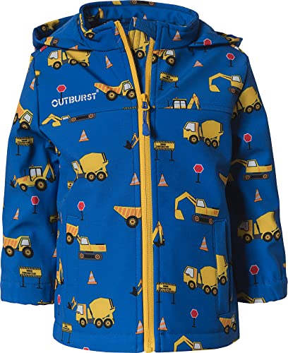 Outburst - Jungen Softshelljacke Übergangsjacke mit Kapuze, 10.000mm Wassersäule, wasserdicht, atmungsaktiv, Winddicht, reflektierend, Gemustert Baustelle - blau - 84834, Größe 86 von Outburst