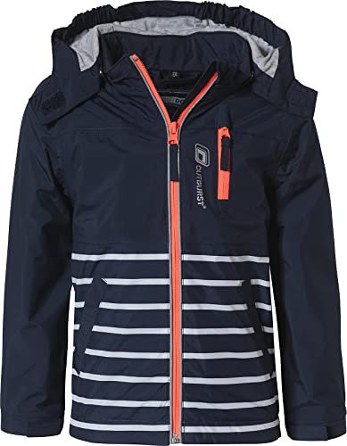 Outburst - Jungen Übergangsjacke Windjacke Regenjacke mit Kapuze, 10.000mm Wassersäule, wasserdicht, atmungsaktiv, Winddicht, reflektierend, gestreift, dunkelblau - 68328 - Größe 128 von Outburst