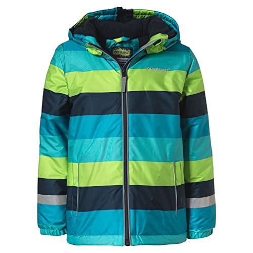 Outburst - Jungen Winterjacke gefüttert wasserfest Winddicht Wassersäule Kapuze Reißverschluss mit Reflekt und Kinnschutz Reflektor Geraffte Manschetten Streifen-Motiv, türkis – 68315, Größe 104 von Outburst