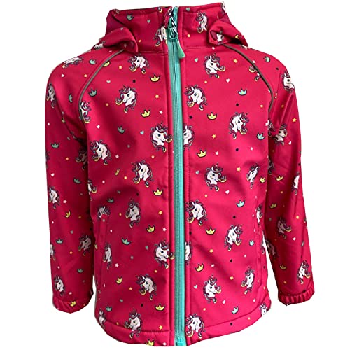 Outburst - Mädchen Softshelljacke, abnehmbare Kapuze, Bedruckt Einhörner, weiches Futter, Winddicht, wasserdicht 10.000mm Wassersäule, atmungsaktiv, pink - 8483701, Größe104 von Outburst