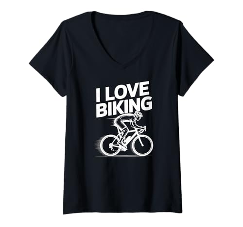 Damen Grafik „Ich Liebe Radsportfans“ T-Shirt mit V-Ausschnitt Damen Grafik „Ich Liebe Radsportfans“ T-Shirt mit V-Ausschnitt von Outdoor Adventure Cycling Passion Apparel