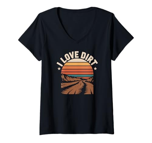 Damen Ich Liebe Dirt Sunset Adventure T-Shirt mit V-Ausschnitt Damen Ich Liebe Dirt Sunset Adventure T-Shirt mit V-Ausschnitt von Outdoor Adventure Dirt Enthusiasts
