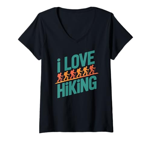 Damen Ich Liebe Trekking für Wanderbegeisterte T-Shirt mit V-Ausschnitt Damen Ich Liebe Trekking für Wanderbegeisterte T-Shirt mit V-Ausschnitt von Outdoor Adventure Hiking Enthusiasts