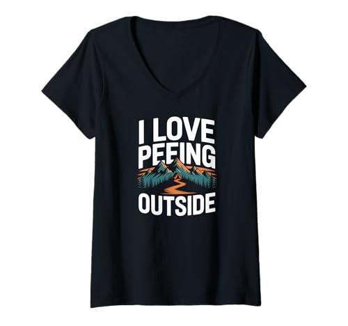 Damen Ich Liebe es draußen in den Bergen zu pinkeln T-Shirt mit V-Ausschnitt von Outdoor Adventure Humor Nature Fun