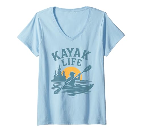 Damen Kajak Rettungsshirt Outdoor Abenteuer Kanu Paddeln Natur T-Shirt mit V-Ausschnitt von Outdoor Adventure Lifestyle Kayak Apparel Co.