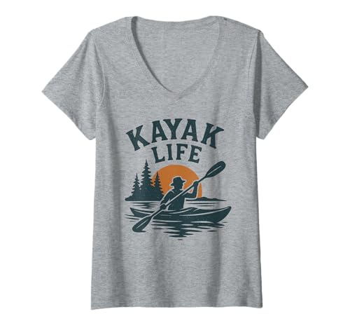 Damen Kajak Rettungsshirt Outdoor Abenteuer Kanu Paddeln Natur T-Shirt mit V-Ausschnitt von Outdoor Adventure Lifestyle Kayak Apparel Co.
