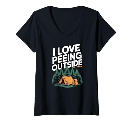 Damen Ich Liebe es, draußen in der Wildnis zu pinkeln, Spaß beim Campen T-Shirt mit V-Ausschnitt Damen Ich Liebe es, draußen in der Wildnis zu pinkeln, Spaß beim Campen T-Shirt mit V-Ausschnitt von Outdoor Adventures Wilderness Camping Nature