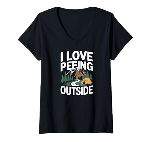 Damen Ich Liebe es draußen auf Camping Mountain zu pinkeln T-Shirt mit V-Ausschnitt Damen Ich Liebe es draußen auf Camping Mountain zu pinkeln T-Shirt mit V-Ausschnitt von Outdoor Camping Enthusiasts Nature Adventure