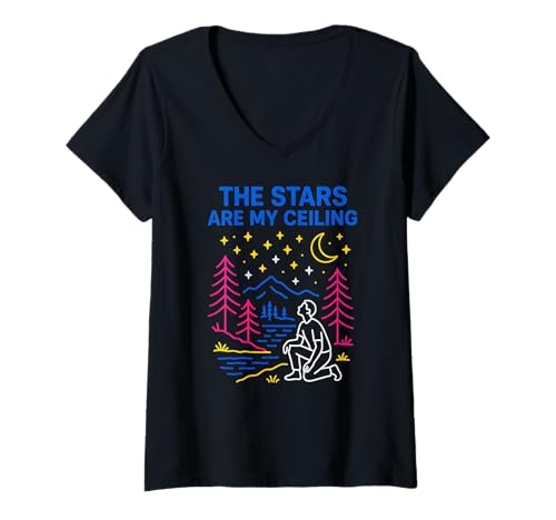 Damen Creation The Stars Are My Ceiling Cool Damen Christian T-Shirt mit V-Ausschnitt Damen Creation The Stars Are My Ceiling Cool Damen Christian T-Shirt mit V-Ausschnitt von Outdoor Christian Catholic Faith Camping Apparel