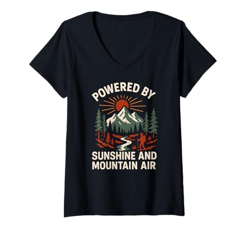 Damen Mountain Powered by Sunshine Vintage Herren Christian Faith T-Shirt mit V-Ausschnitt Damen Mountain Powered by Sunshine Vintage Herren Christian Faith T-Shirt mit V-Ausschnitt von Outdoor Christian Catholic Faith Camping Apparel