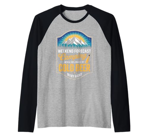 Lustiger Spruch Wochenendvorhersage Camping Kaltbier Damen Herren Raglan von Outdoor Drinking Humor Tent Mountain Nature Trip