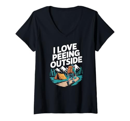 Damen Ich Liebe es, draußen zu pinkeln, zu campen, Spaß zu haben T-Shirt mit V-Ausschnitt Damen Ich Liebe es, draußen zu pinkeln, zu campen, Spaß zu haben T-Shirt mit V-Ausschnitt von Outdoor Enthusiast Camping Adventure Nature