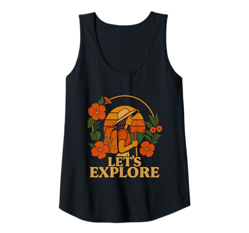 Damen Let's Explore Wandern Rucksackreisen Abenteuer Floral Retro Tank Top Damen Let's Explore Wandern Rucksackreisen Abenteuer Floral Retro Tank Top von Outdoor Explorer Apparel