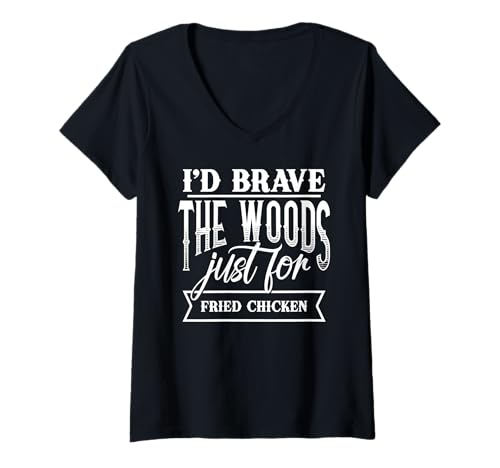 Damen Lustiger Camping- und Brathuhn-Lagerfeuer Feinschmecker T-Shirt mit V-Ausschnitt von Outdoor Lovers Camping and Hiking Fans