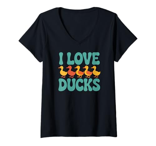 Damen Duck Lover I Love Ducks Bunte Enten T-Shirt mit V-Ausschnitt Damen Duck Lover I Love Ducks Bunte Enten T-Shirt mit V-Ausschnitt von Outdoor Nature Wildlife Animal Enthusiasts