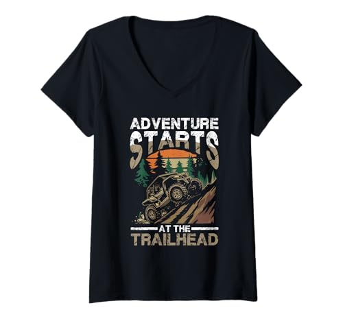 Damen Das Abenteuer beginnt auf der Trailhead Journey T-Shirt mit V-Ausschnitt Damen Das Abenteuer beginnt auf der Trailhead Journey T-Shirt mit V-Ausschnitt von Outdoor Off Road Adventure Lovers