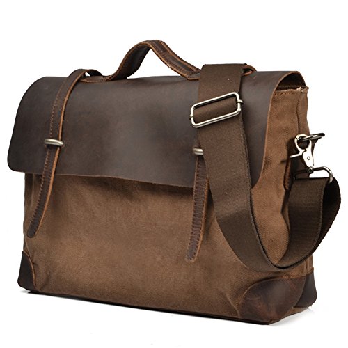 Outdoor Peak Herren Retro Leinwand echtes Leder Tasche Damen Arbeit Reise Aktenkoffer-Laptop Satchel Schultertasche Messenger Tasche für 14 Zoll Laptop (Braun) von Outdoor Peak