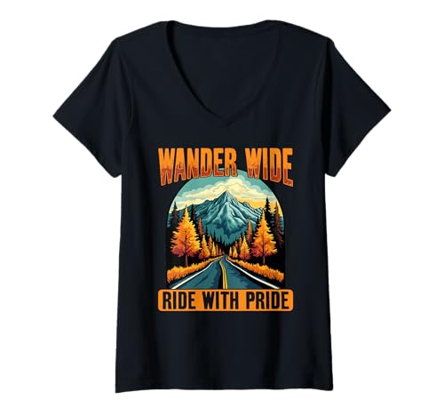 Damen Wandern, Weit Fahren, Stolz Sein - Herbst Road Trip T-Shirt mit V-Ausschnitt Damen Wandern, Weit Fahren, Stolz Sein - Herbst Road Trip T-Shirt mit V-Ausschnitt von Outdoor Road Trip Camping Wandern Abenteuer Reisen