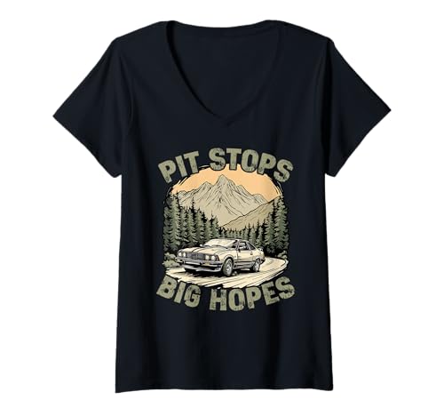 Damen Boxenstopps Große Hoffnungen Retro Road Trip Mountain T-Shirt mit V-Ausschnitt Damen Boxenstopps Große Hoffnungen Retro Road Trip Mountain T-Shirt mit V-Ausschnitt von Outdoor Road Trip Camping -wanderabenteuerreisen