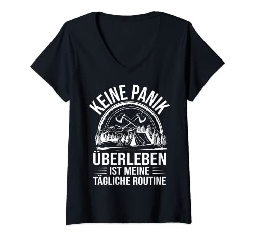 Damen Bushcraft Survival Bushcrafting T-Shirt mit V-Ausschnitt von Outdoor Survival Ausrüstung Bushcrafting