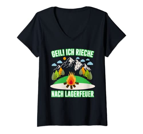 Damen Für echte Survival Fans, Lagerfeuer, Pfadfinder, Natur T-Shirt mit V-Ausschnitt von Outdoor Survival und Pfadfinder Outfits