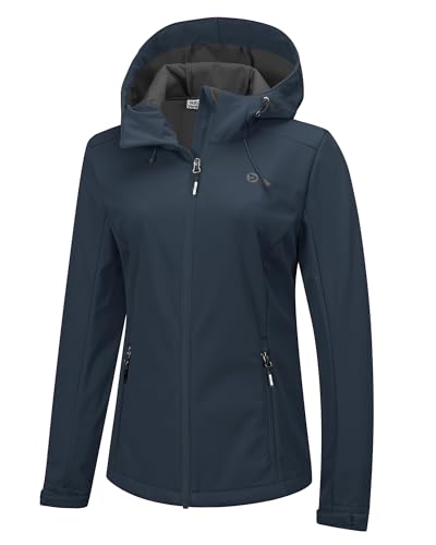 Outdoor Ventures Damen Wasserdichte Softshelljacke Winddichte Übergangsjacke mit Kapuze Leichte Sportjacke Funktionsjacke zum Radfahren, Wandern, Nachtsblau 42 von Outdoor Ventures