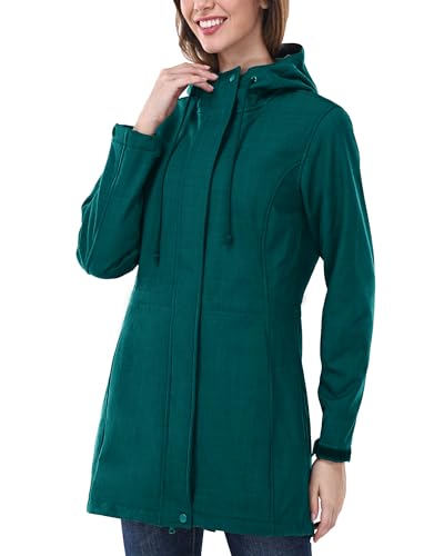 Damen Regenjacke Lange Softshelljacke mit Kapuze Frauen Übergangsjacke Regenmantel Gefütterte Funktionsjacke Wasserdichte Windbreaker Wanderjacke Atmungsaktive Jacke Outdoorjacke Greenkariert 2XL von Outdoor Ventures