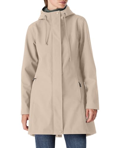 Damen Regenjacke Lange Softshelljacke mit Kapuze Frauen Übergangsjacke Regenmantel Gefütterte Funktionsjacke Wasserdichte Windbreaker Wanderjacke Atmungsaktive Jacke Outdoorjacke Hellkhaki 3XL von Outdoor Ventures