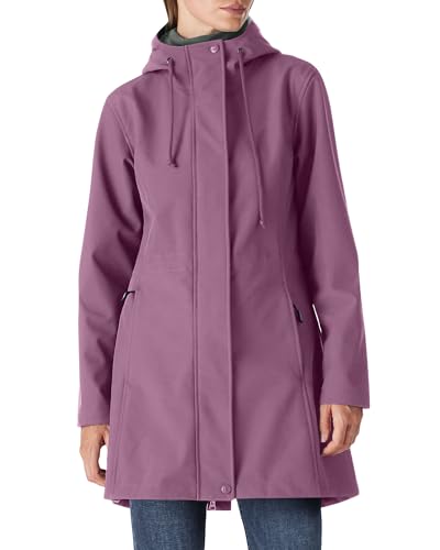 Damen Regenjacke Lange Softshelljacke mit Kapuze Frauen Übergangsjacke Regenmantel Gefütterte Funktionsjacke Wasserdichte Windbreaker Wanderjacke Atmungsaktive Outdoorjacke Rosa-Lila 3XL von Outdoor Ventures
