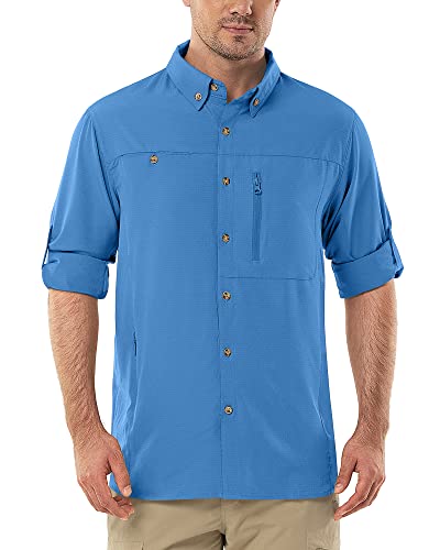 Herren Langarm Hemd Outdoor Hemd Männer Langarmhemd Schnelltrocknendes Leichtes Funktionshemd Atmungsaktive Shirts 50+ UV-Schutz mit Taschen Arbeitshemd für Angeln Laufen Wandern Camping Marineblau S von Outdoor Ventures