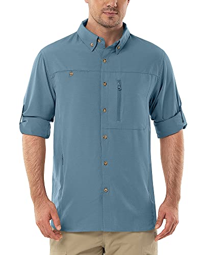 Outdoor Ventures Hemd Herren Safari UPF50+ UV Schutz Langarm Wanderhemd Outdoorhemd Funktionshemd Atmungsaktiv Schnelltrocknend Casual Button Down Hemd Ozeanblau L von Outdoor Ventures
